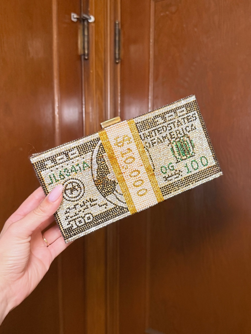 Beaded Money Stack Clutch in Gold and Green